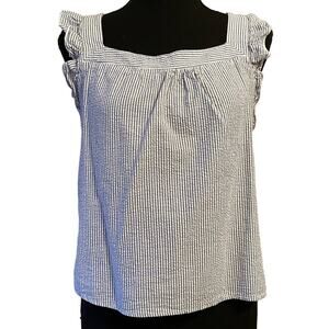 CAD Blue & White Striped Cotton Sleeveless Crop Top Shirt Size Small